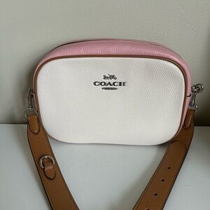 Coach Jamie Camera Bag Colorblock White Pink Pebbled Leather Crossbody Bag C9926